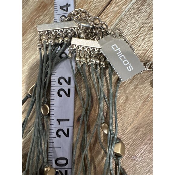 Chicos Olive Green Matte Gold Tone 23" Long Bead Statement Necklace NEW - Picture 11 of 13